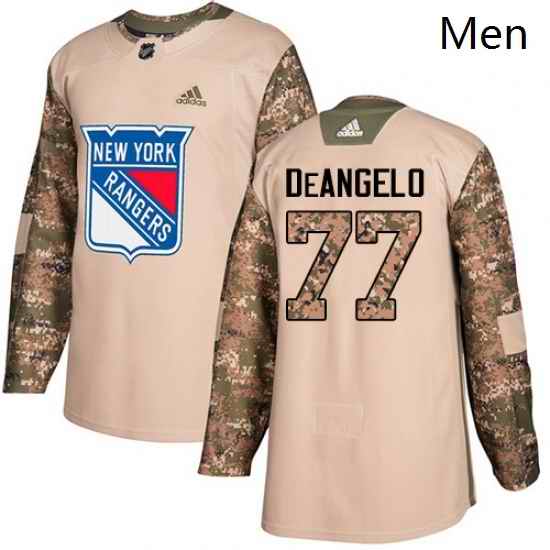 Mens Adidas New York Rangers 77 Anthony DeAngelo Authentic Camo Veterans Day Practice NHL Jersey